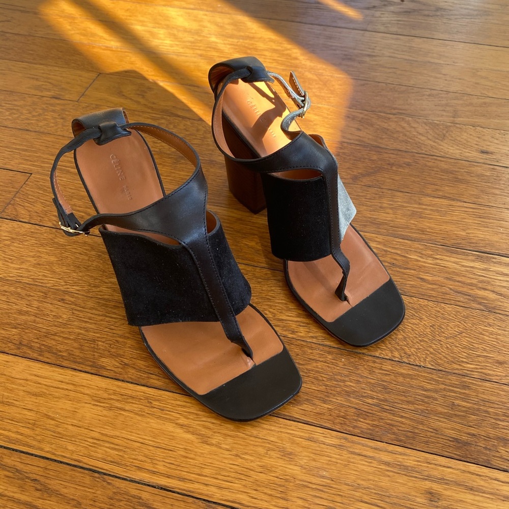 Authentic Black suede and leather Celine sandal